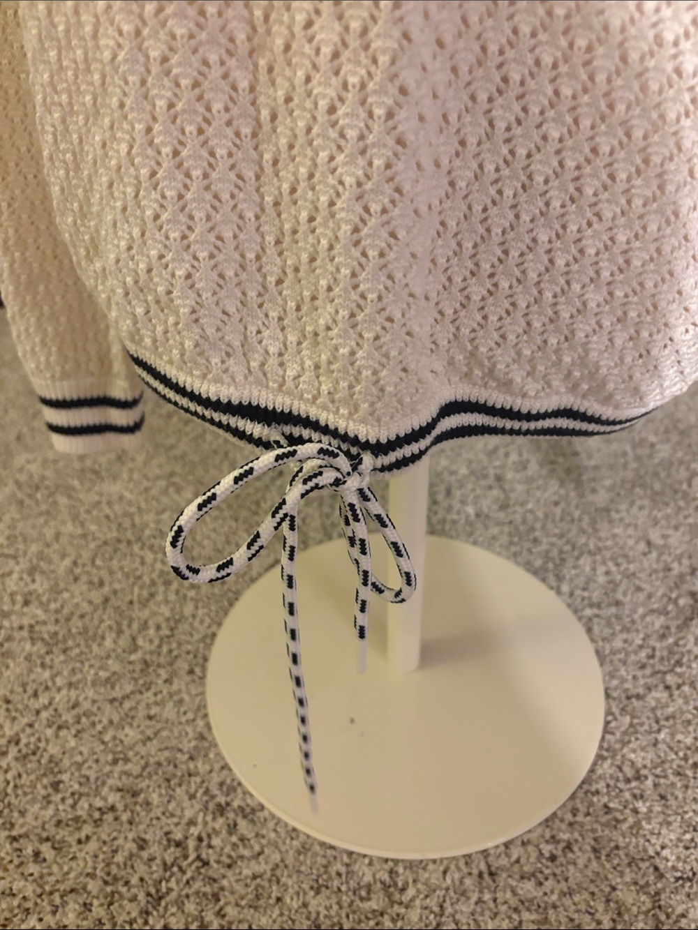 Lou & Grey Cream Knit Crewneck Sweater with Black Stripe Trim and Drawstring - Picture 5 of 7
